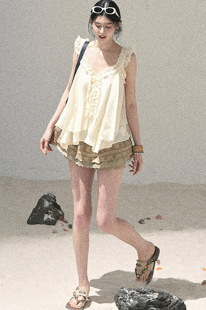 French Ruffled V-Neck Blouse