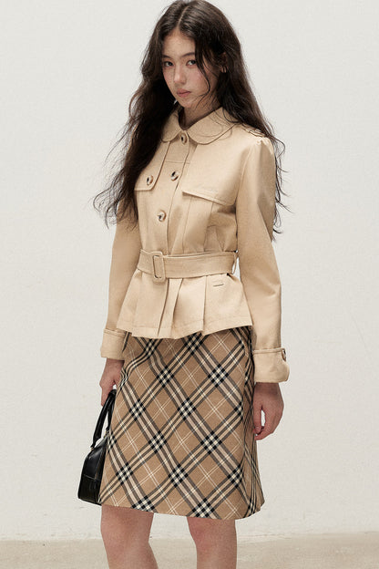 Milk Brown Plaid Napoleon Button Skirt