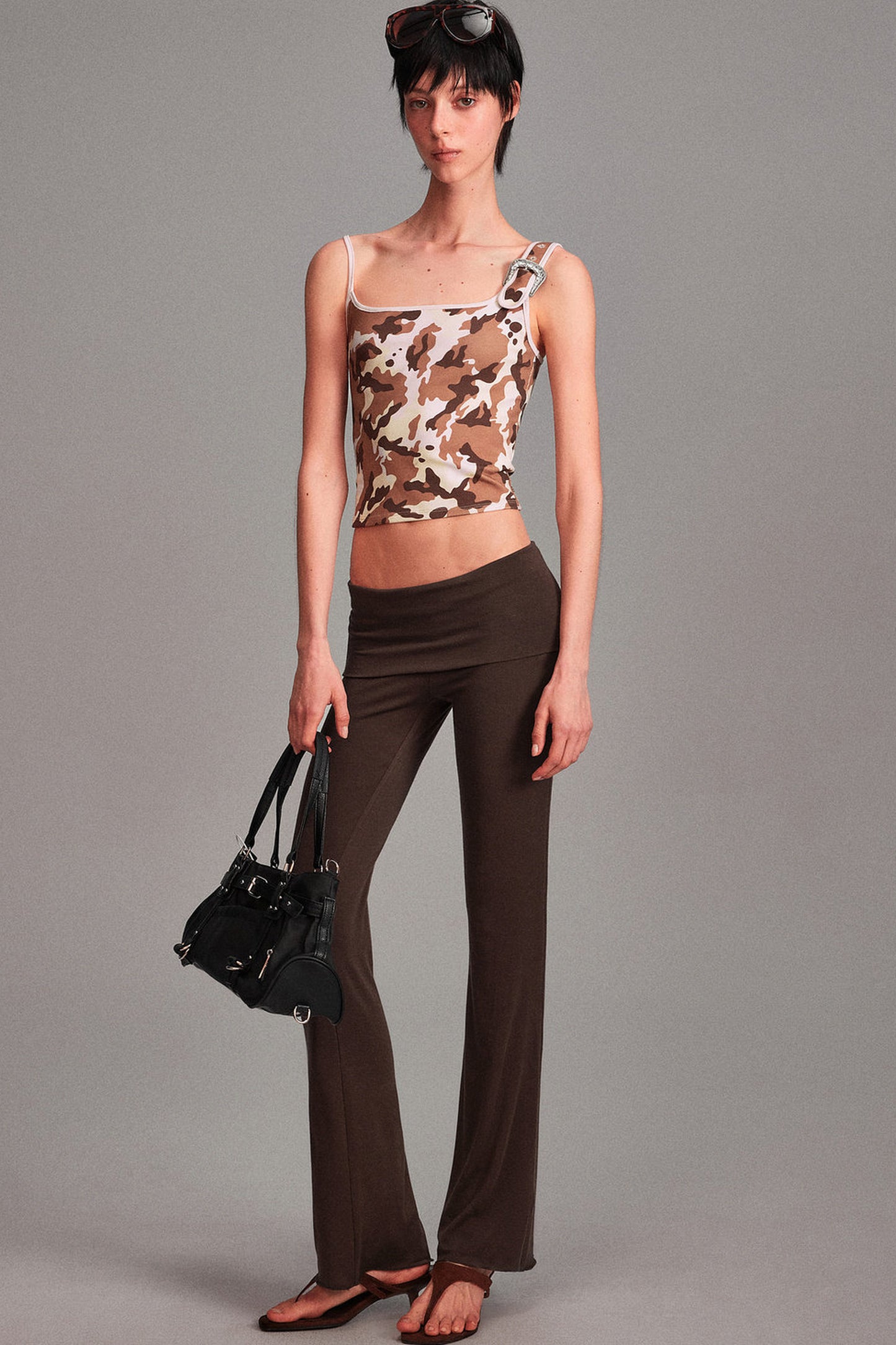 Camouflage Leopard Print Asymmetrical Metal Buckle Camisole