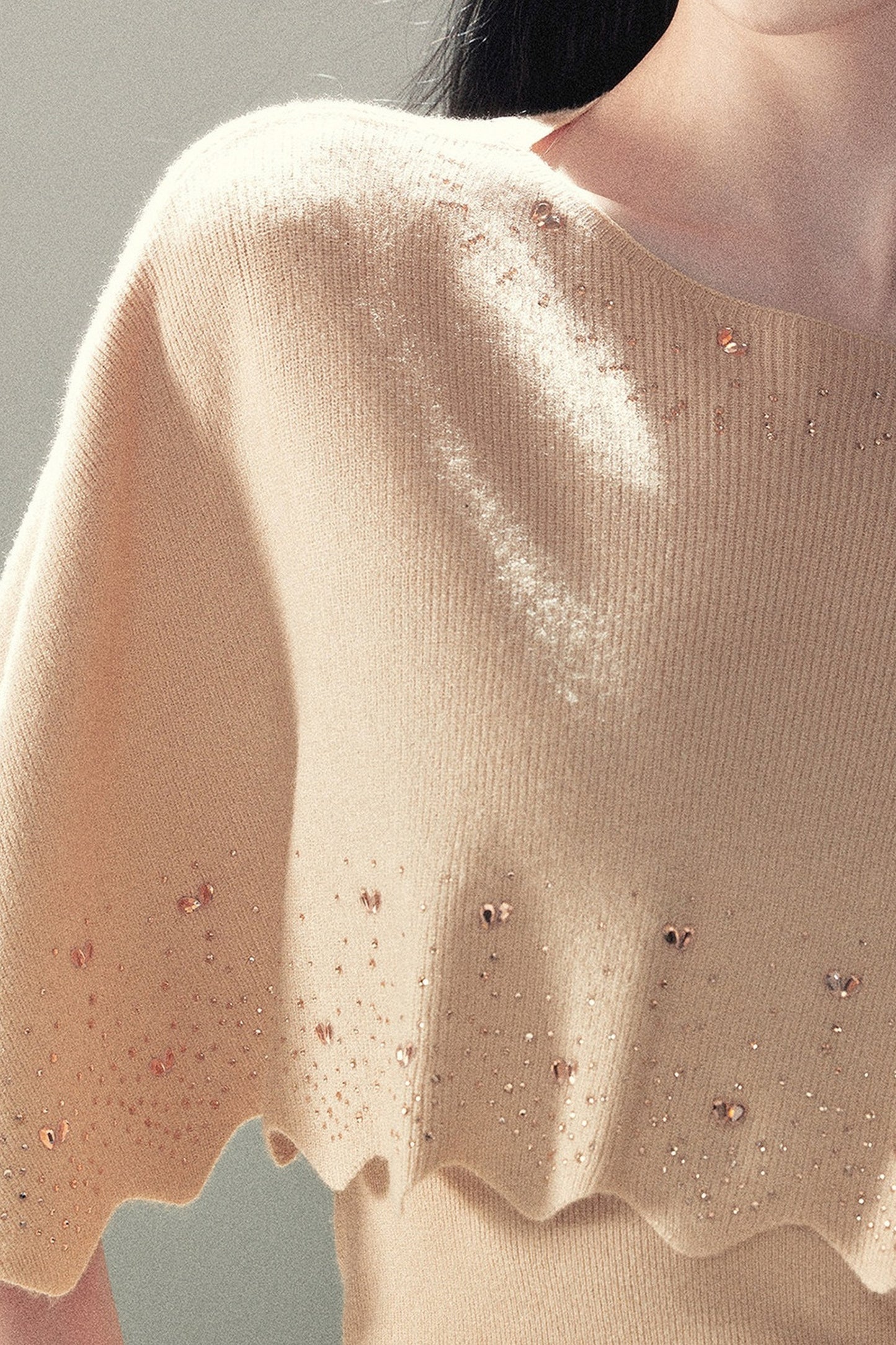 Rhinestone Hollow-Out Cape Sweater Set