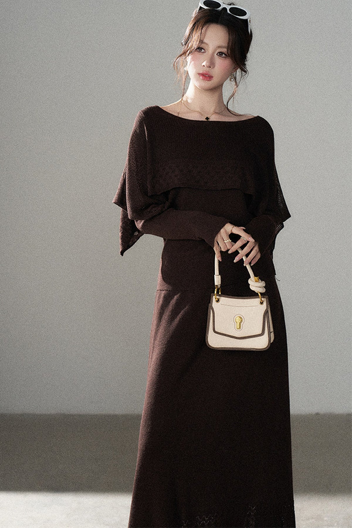 Long-Sleeve Knit Top and Skirt Set