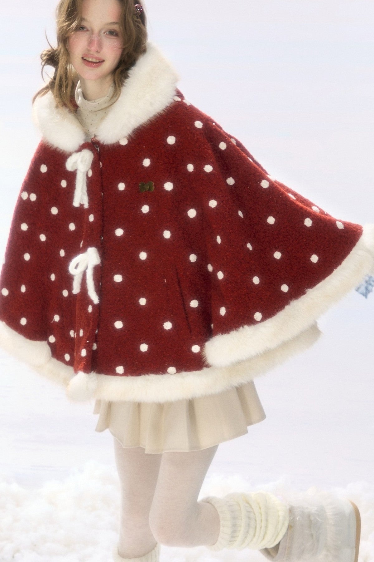 Red Polka Dot Plush Hooded Cloak