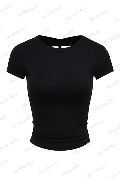 Kurzärmelige Bluse mit gedrehtem Rücken