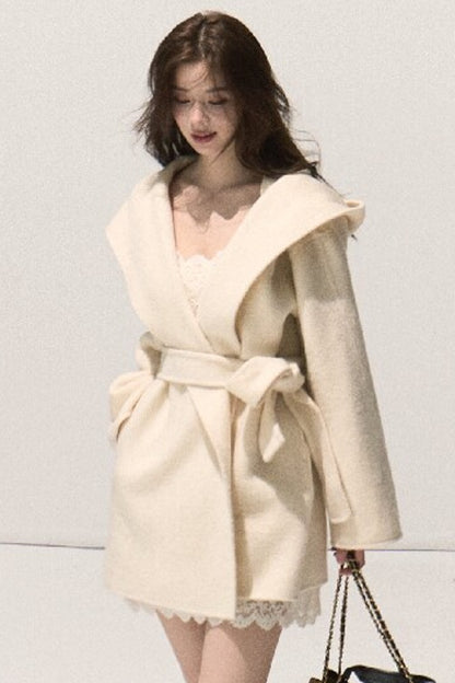 Manteau en laine double face style peignoir