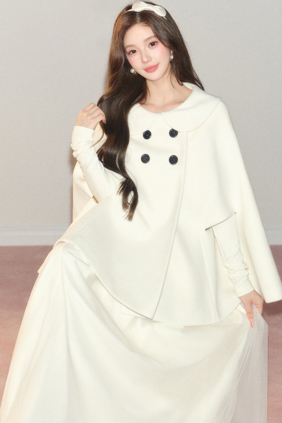 Manteau cape châle en laine croisé à col Claudine