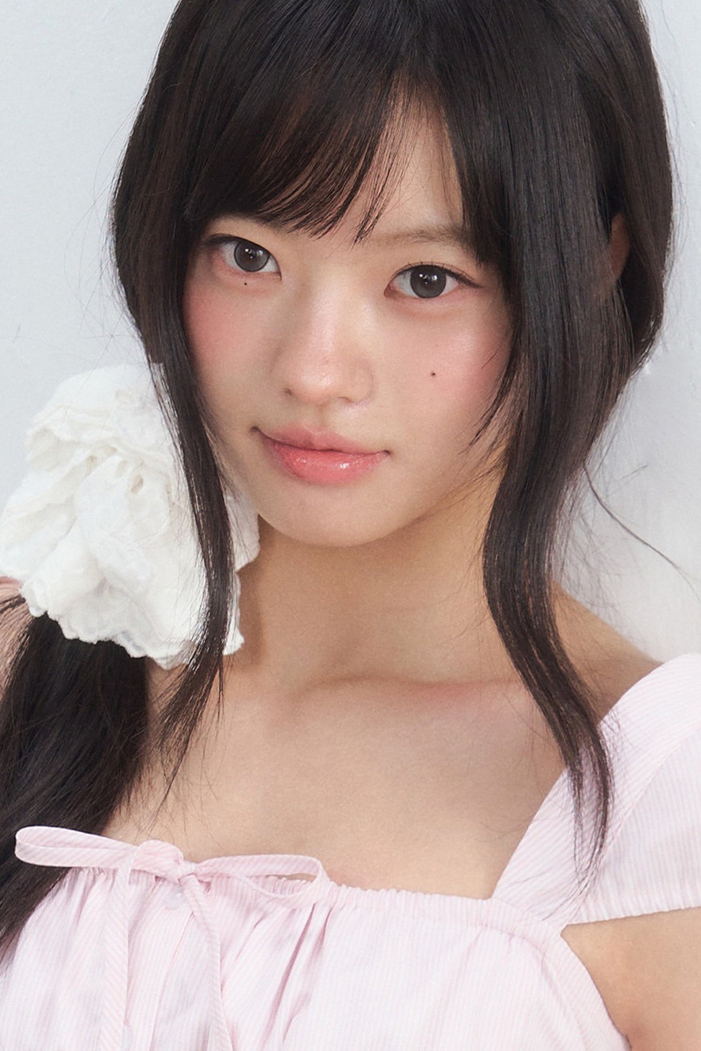 Pink Pleated Square-Neck Shirt and White Pants Set