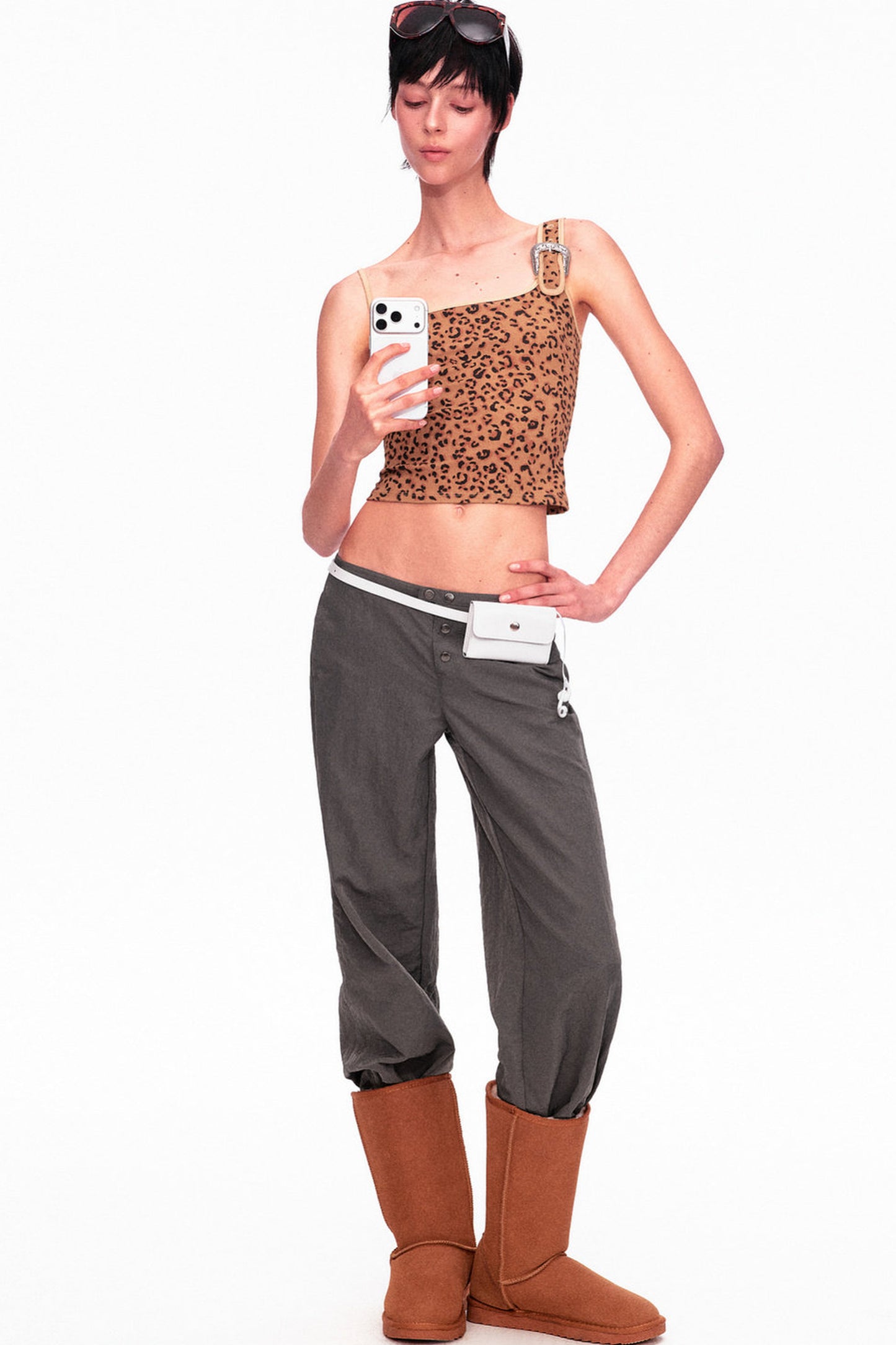 Camouflage Leopard Print Asymmetrical Metal Buckle Camisole
