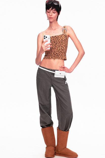 Camouflage Leopard Print Asymmetrical Metal Buckle Camisole