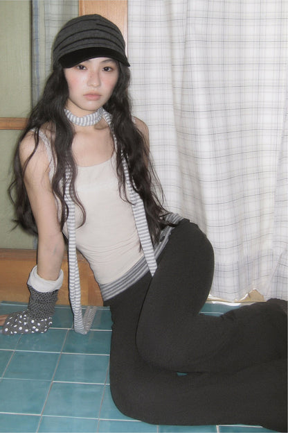 Halter Lace Camisole and Dark Pants Set-Up
