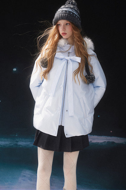 Blue Layered-Look Navy Collar Down Jacket