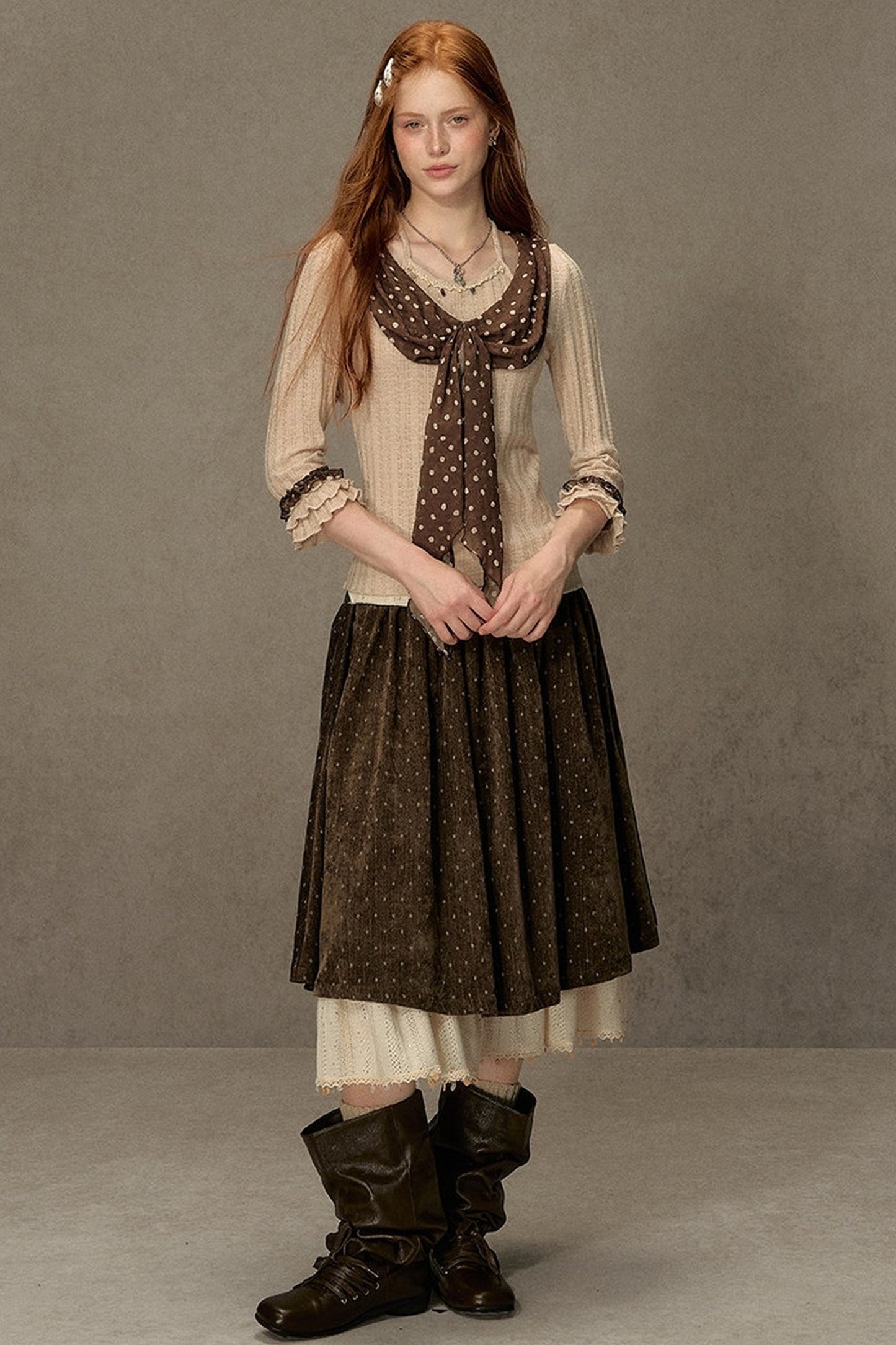 Polka Dot A-Line Corduroy Skirt
