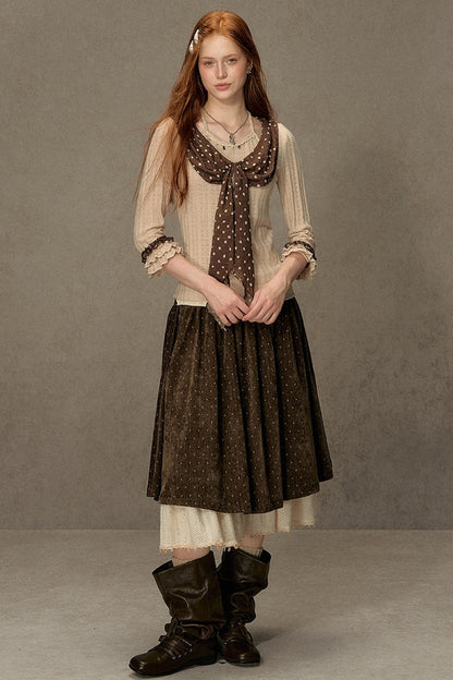 Polka Dot A-Line Corduroy Skirt
