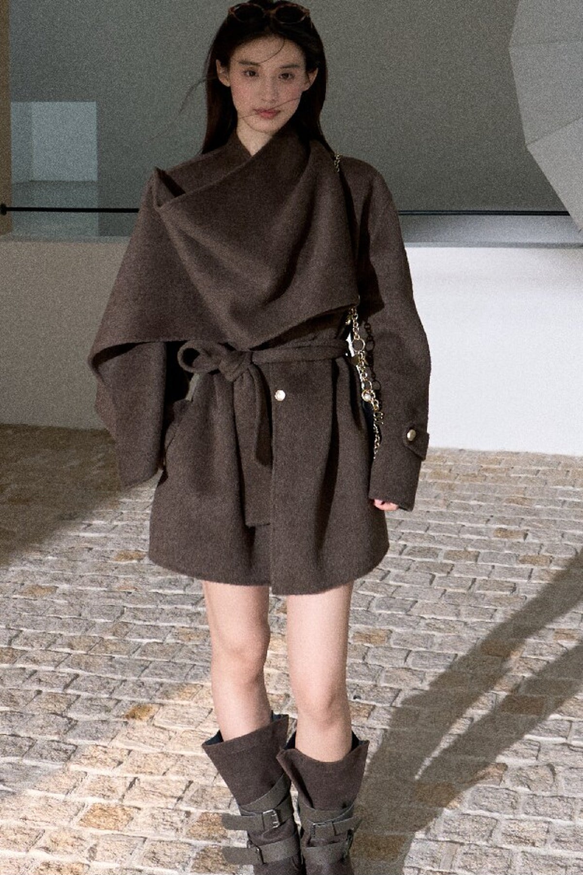 Double-Sided Wool Scarf Collar Coat