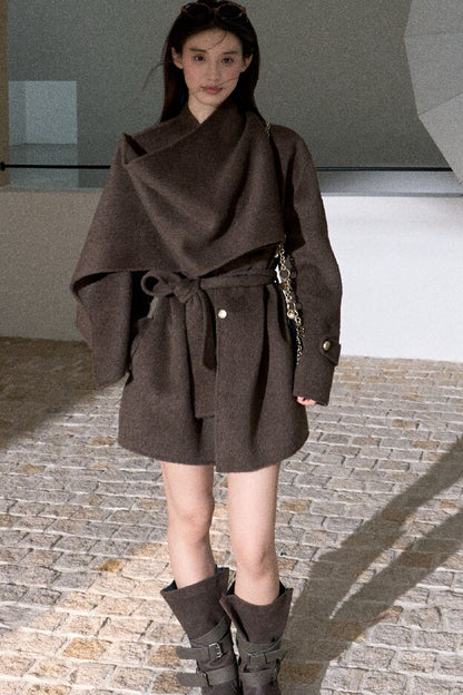 Double-Sided Wool Scarf Collar Coat