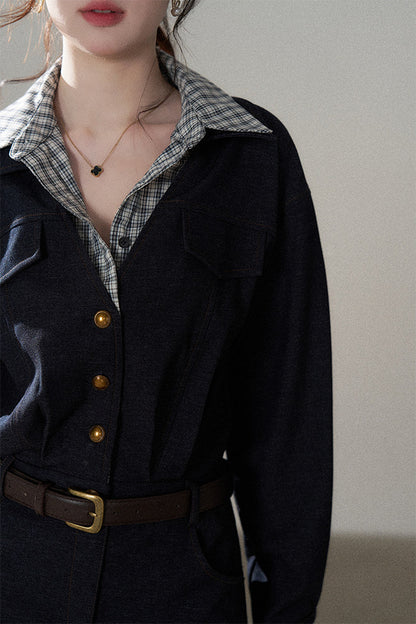Robe trapèze taille haute à manches longues