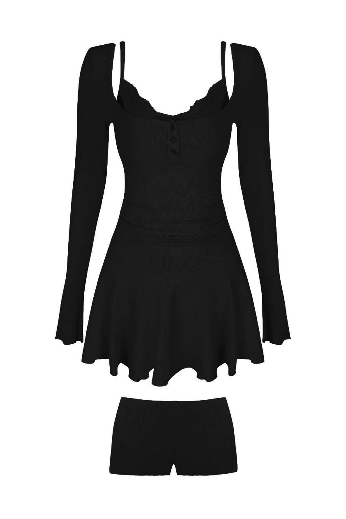 Layered-Look Square Neck Dress