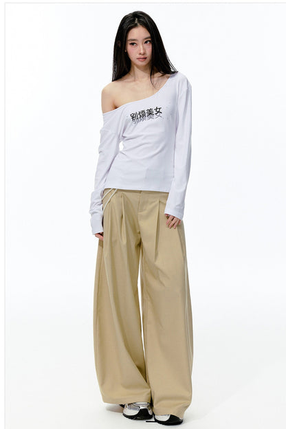Detachable Pearl Chain Wide-Leg Pants