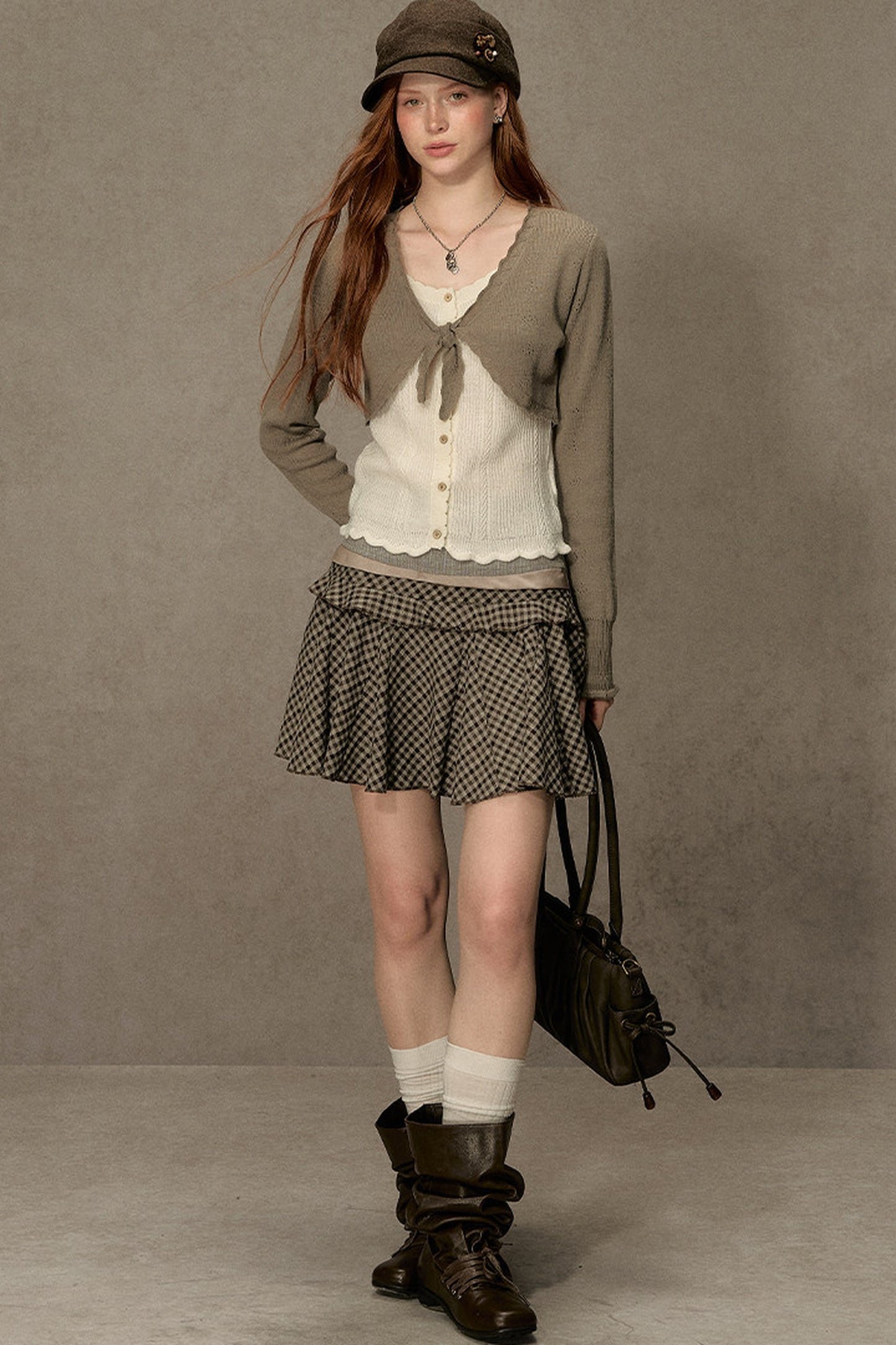 Short V-Neck Knit Cardigan