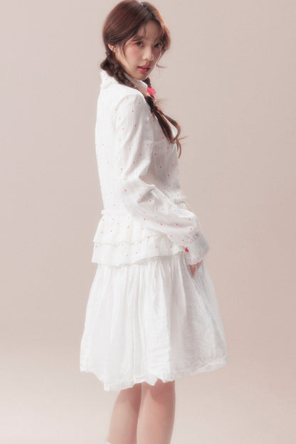 Bow Polka Dot Shirt and Skirt Set-Up