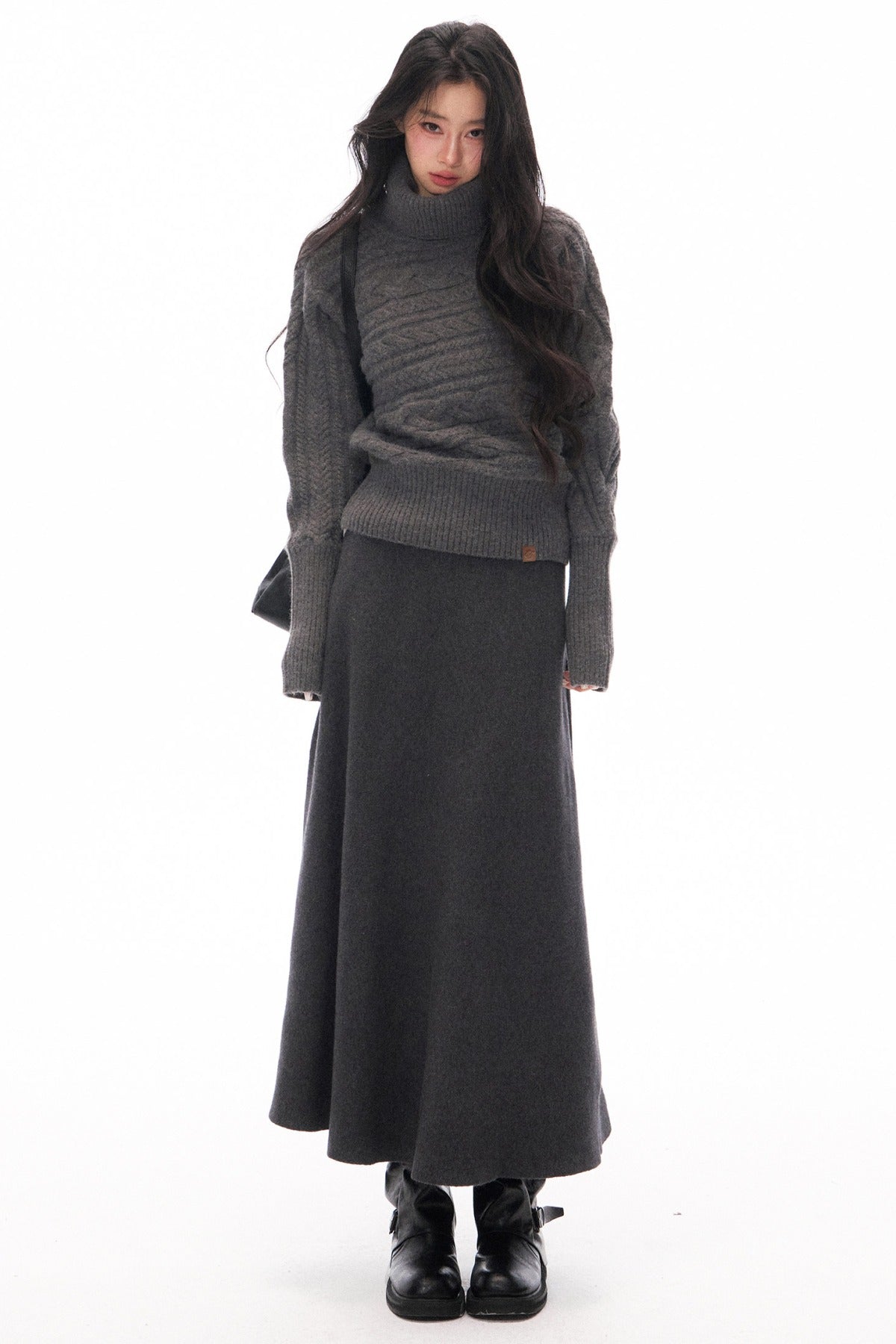 Turtleneck Knit Sweater and Long Skirt Set-Up