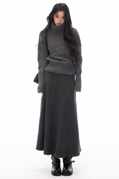 Turtleneck Knit Sweater and Long Skirt Set-Up