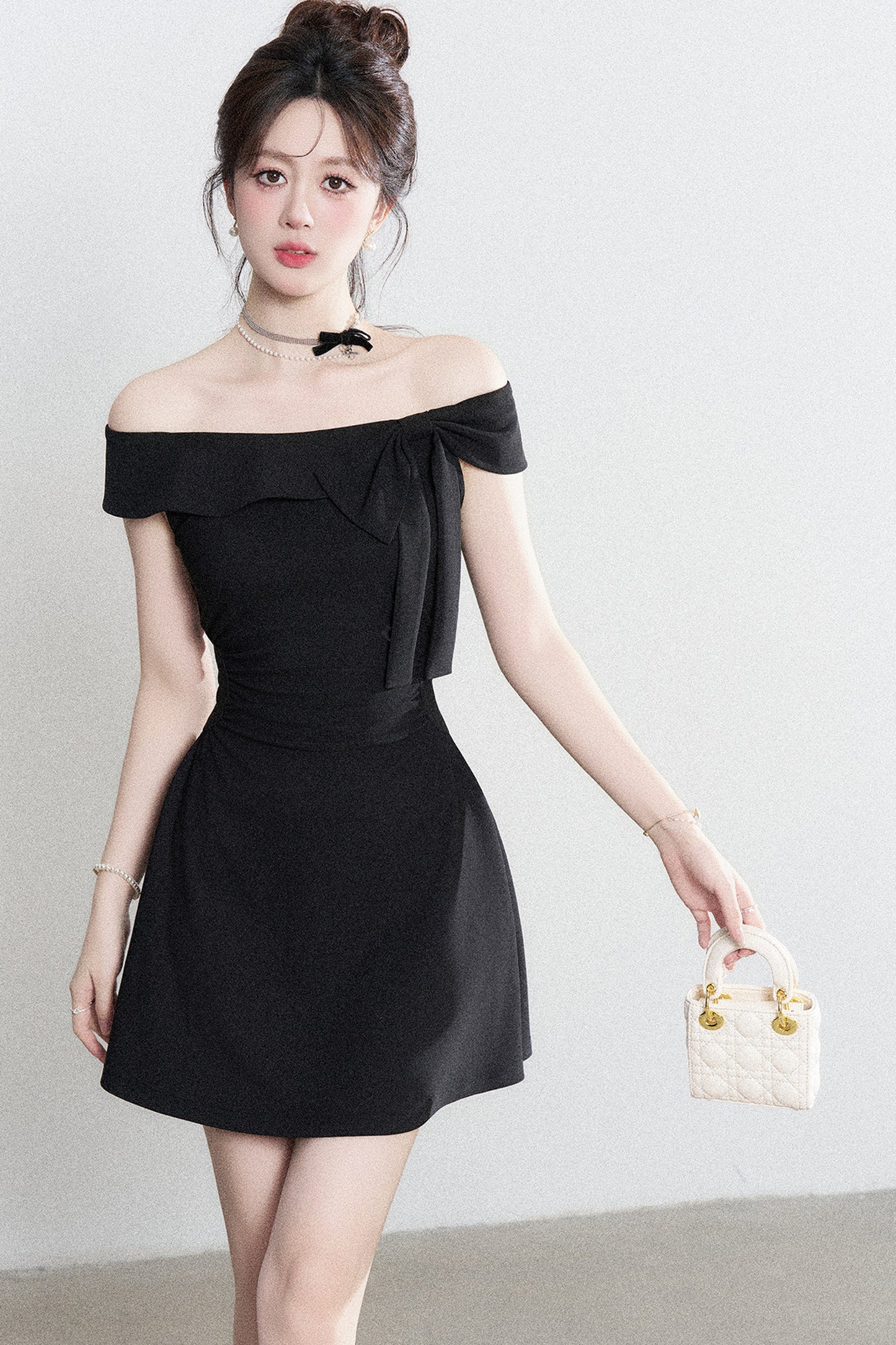 Black Off-Shoulder Knit Dress