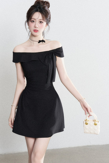 Black Off-Shoulder Knit Dress