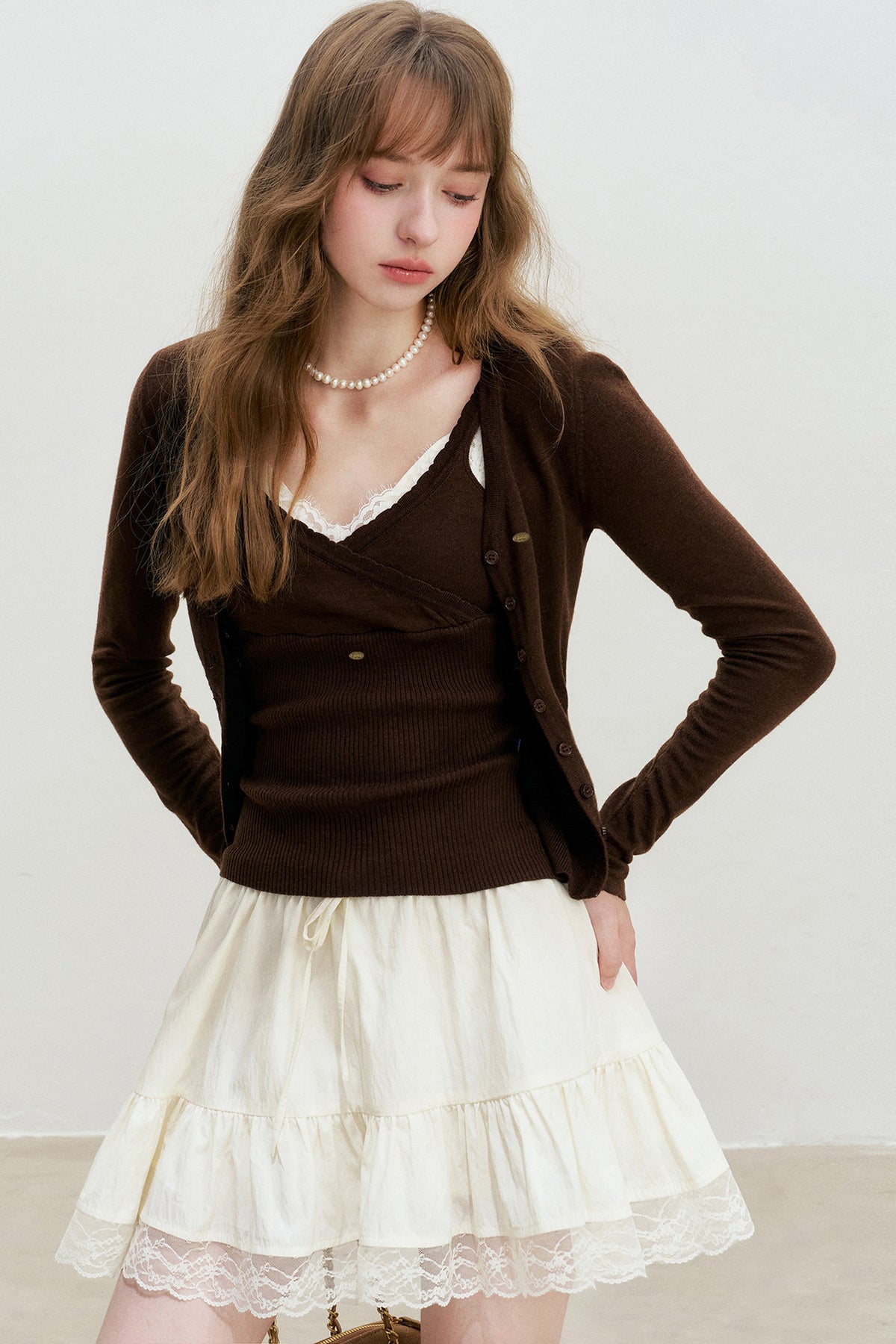 V-Neck Knit Cardigan And Vest Set-Up