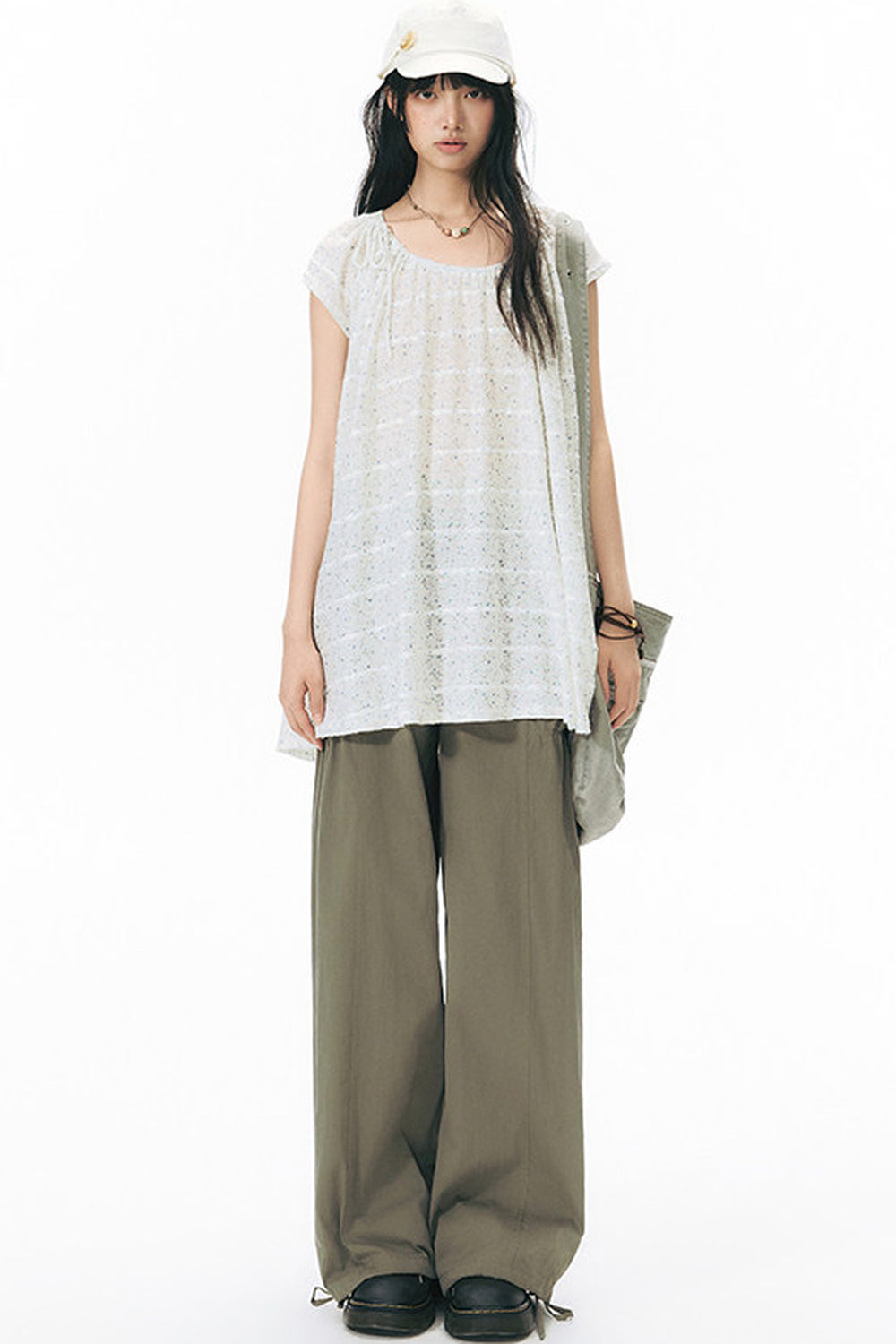 Patchwork Waistband Pocket Wide-Leg Cargo Pants
