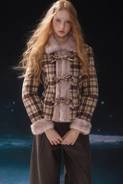 Bowknot Faux Fur Padded Coat