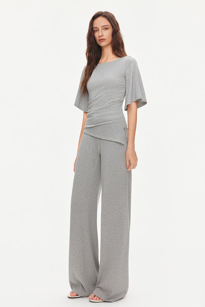 Ruched Modal Cotton Top and Wide-Leg Pants Set-Up