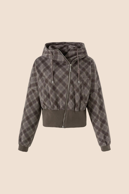 Plaid Patchwork Hem Hooded Jacket