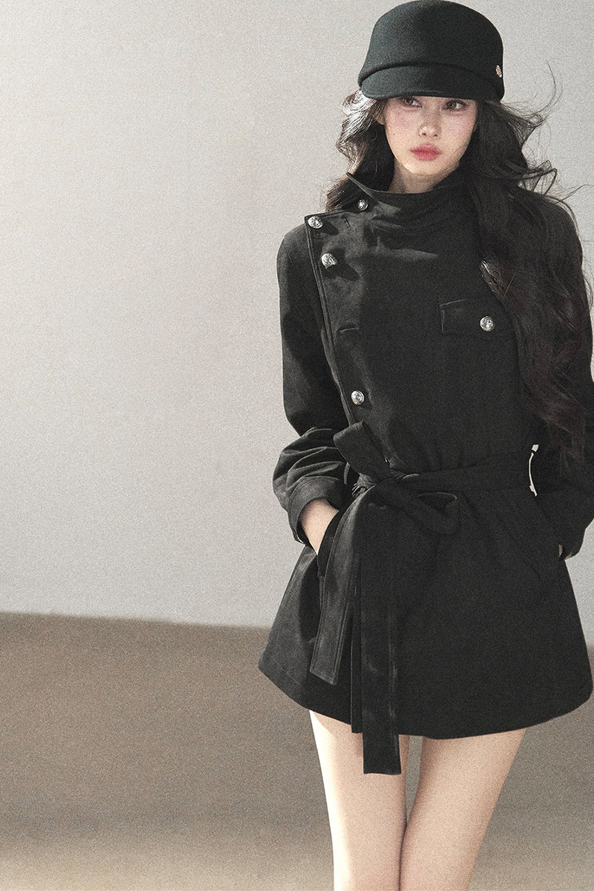 Ruffled High-Neck Trench Coat
