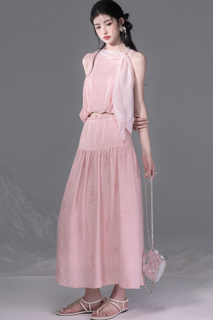 Peony Ribbon Top and Skirt Set