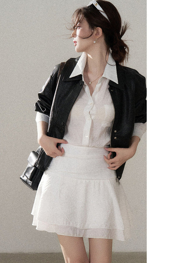 White Shirt and Skirt Set