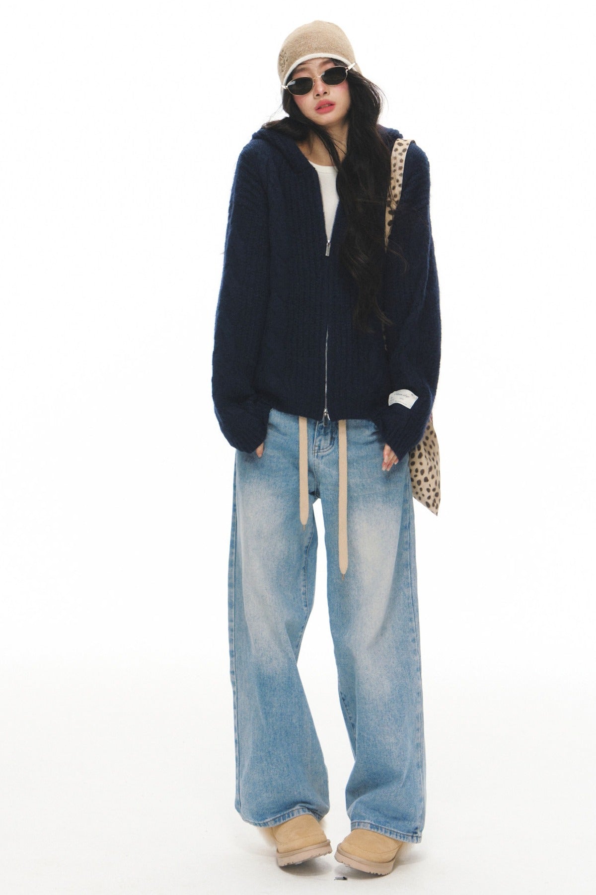 Completo cardigan a maglia a trecce