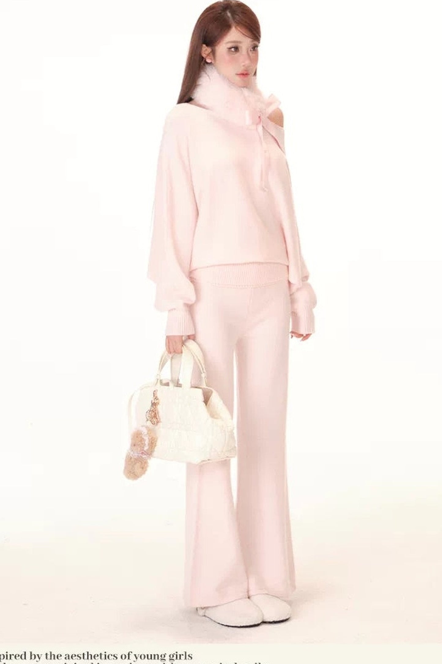 Pink Porcelain Off-Shoulder Knit Set-Up