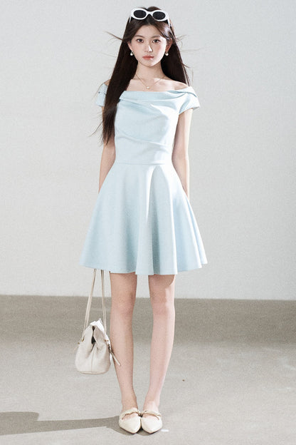 Lake Green Tencel Off-Shoulder A-Line Dress
