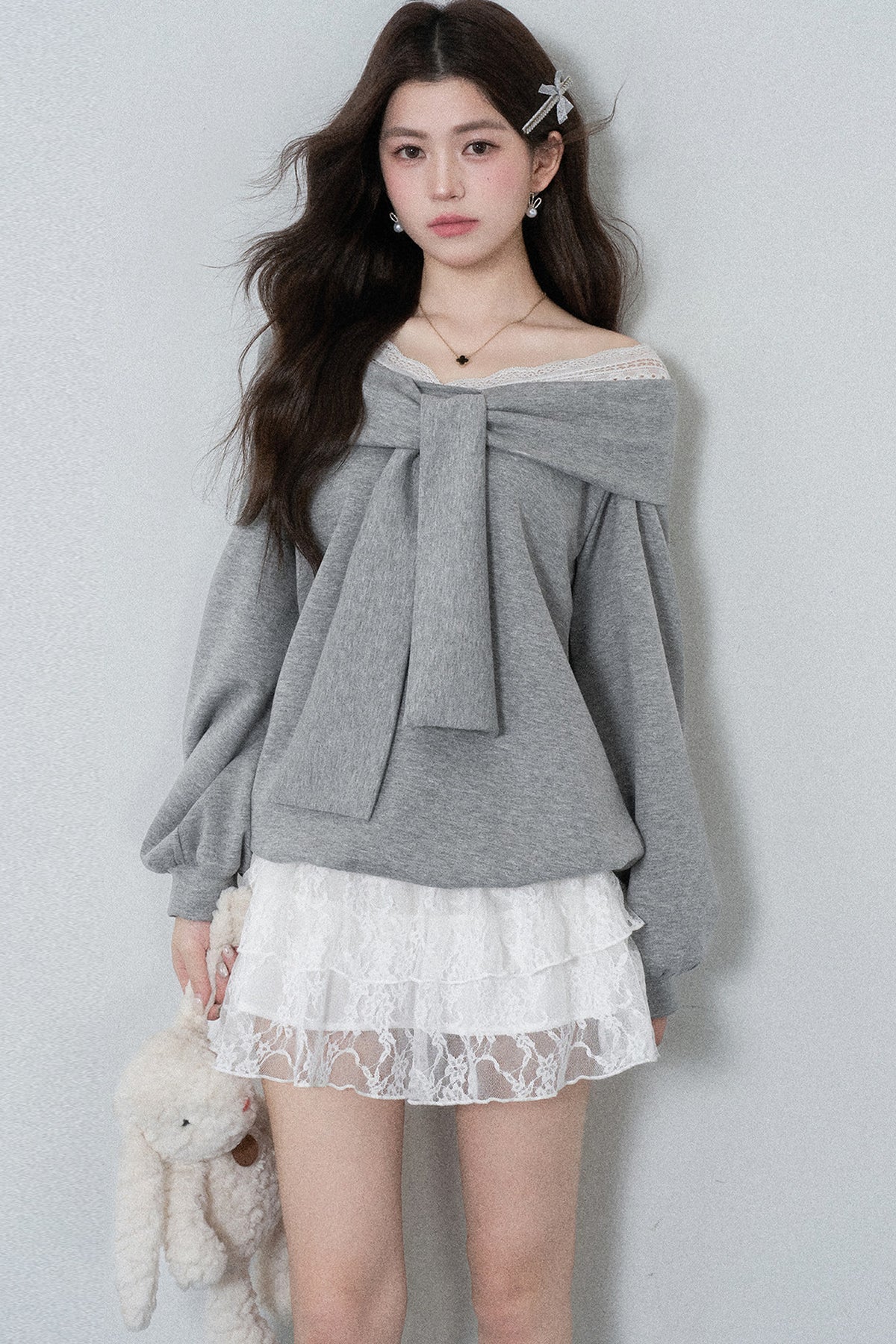 One-Shoulder Bow Lace A-Line Dress
