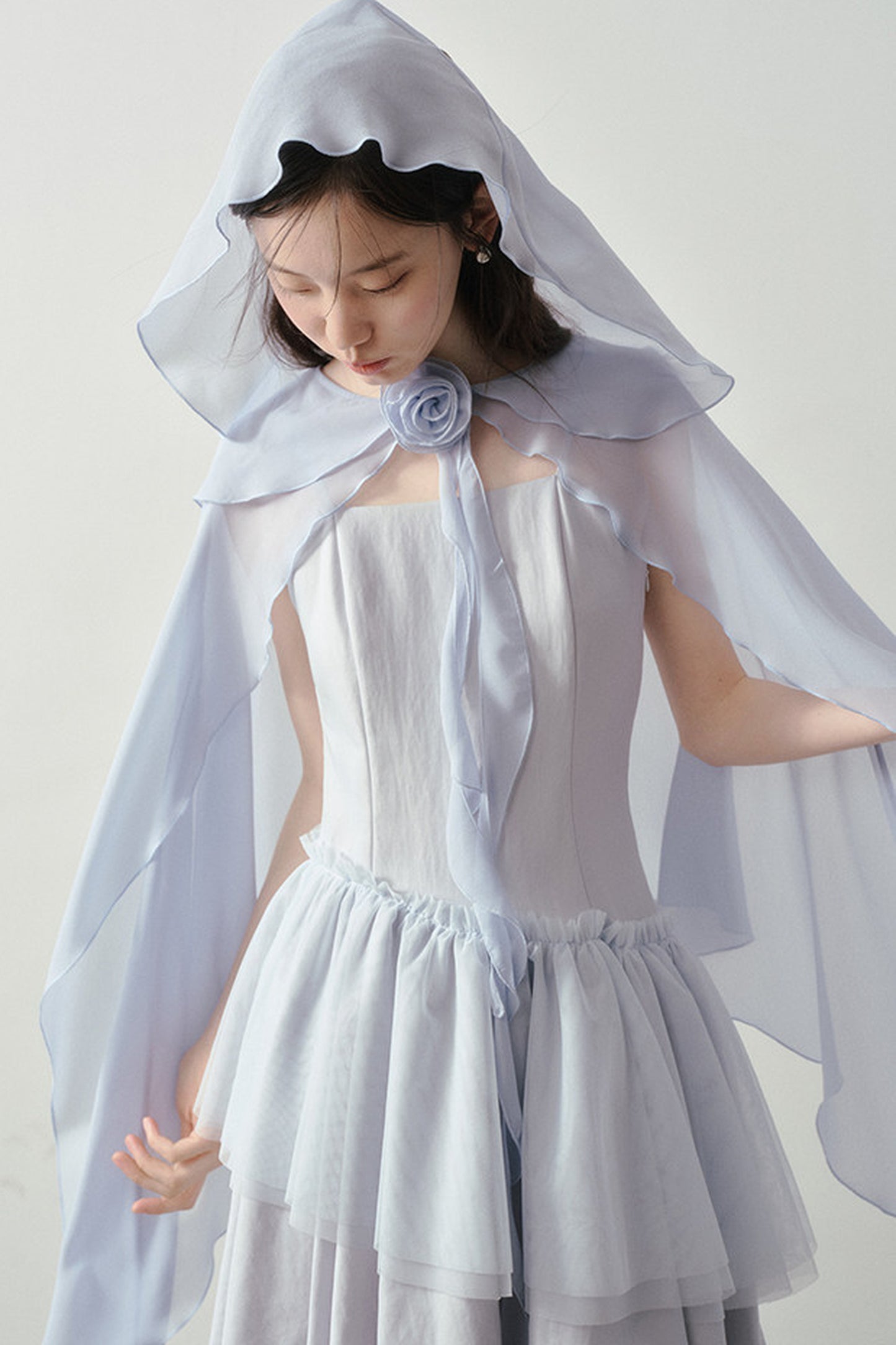 Muyu Camellia Cake Dress with Shawl Set