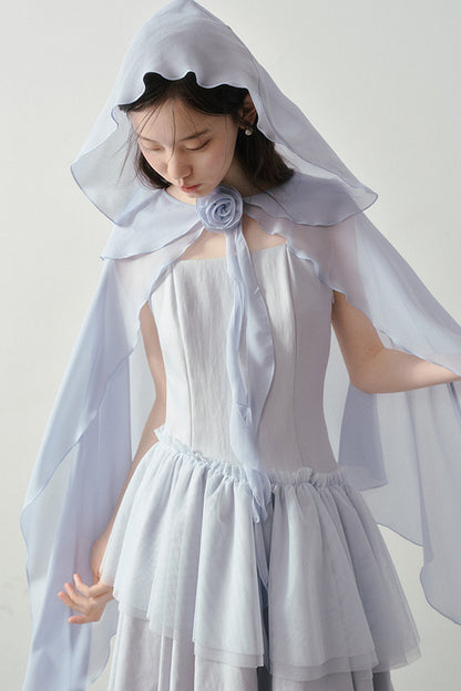 Muyu Camellia Cake Dress with Shawl Set