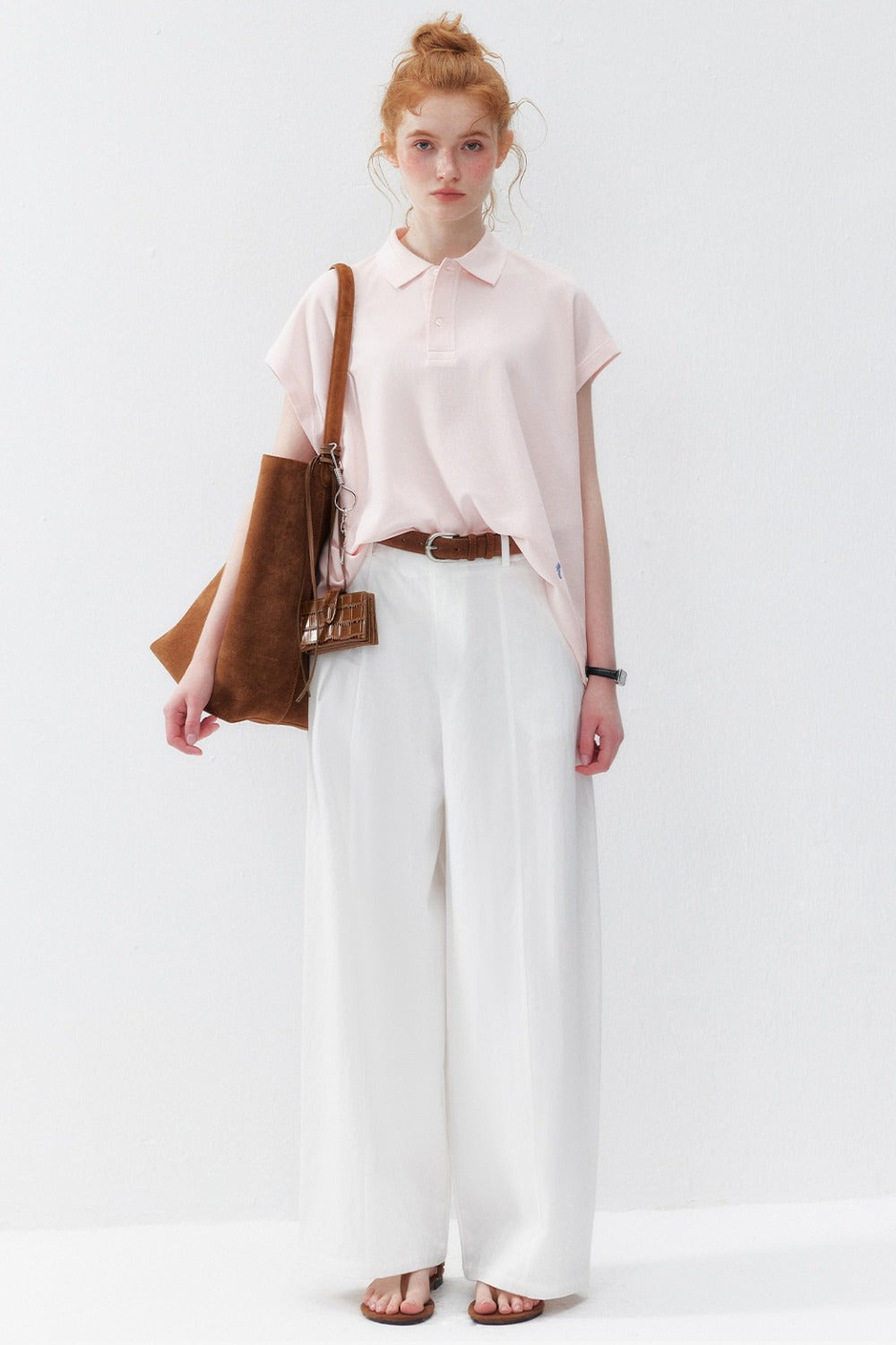 Pantaloni dritti dalla linea curva in lyocell bianco
