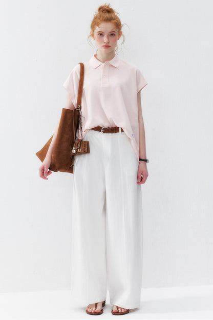Pantaloni dritti dalla linea curva in lyocell bianco