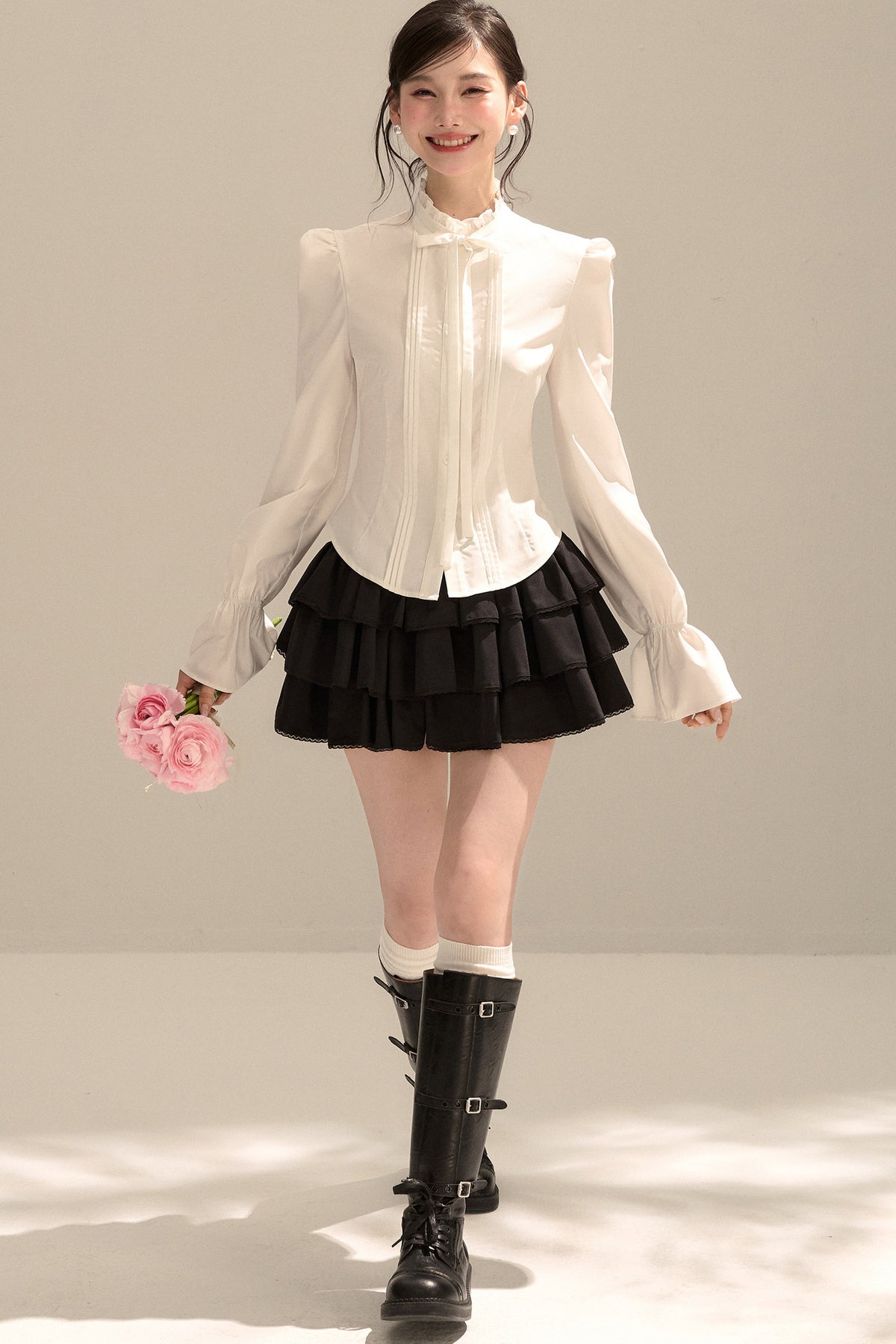 Bow Tie Puff Sleeve Shirt