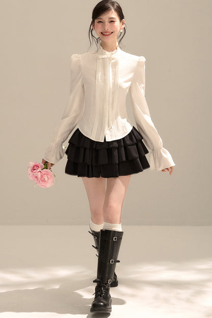 Bow Tie Puff Sleeve Shirt