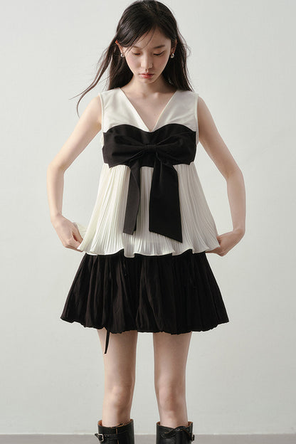 Color-Blocked Ribbon Babydoll Top