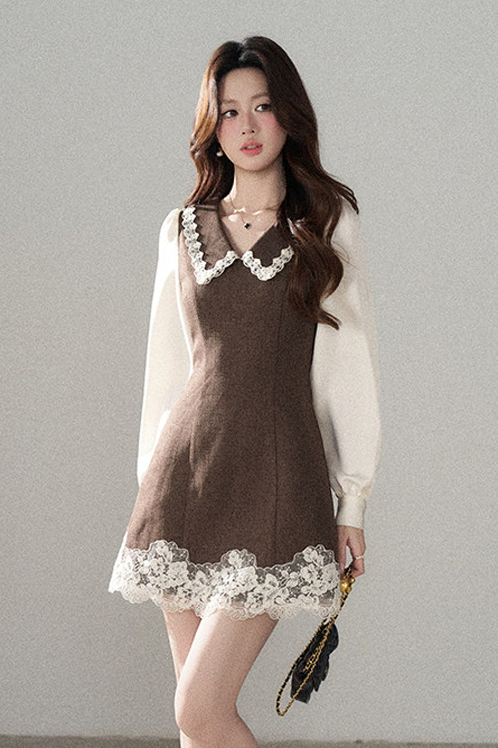 Lace Patchwork Layered-Look A-Line Dress