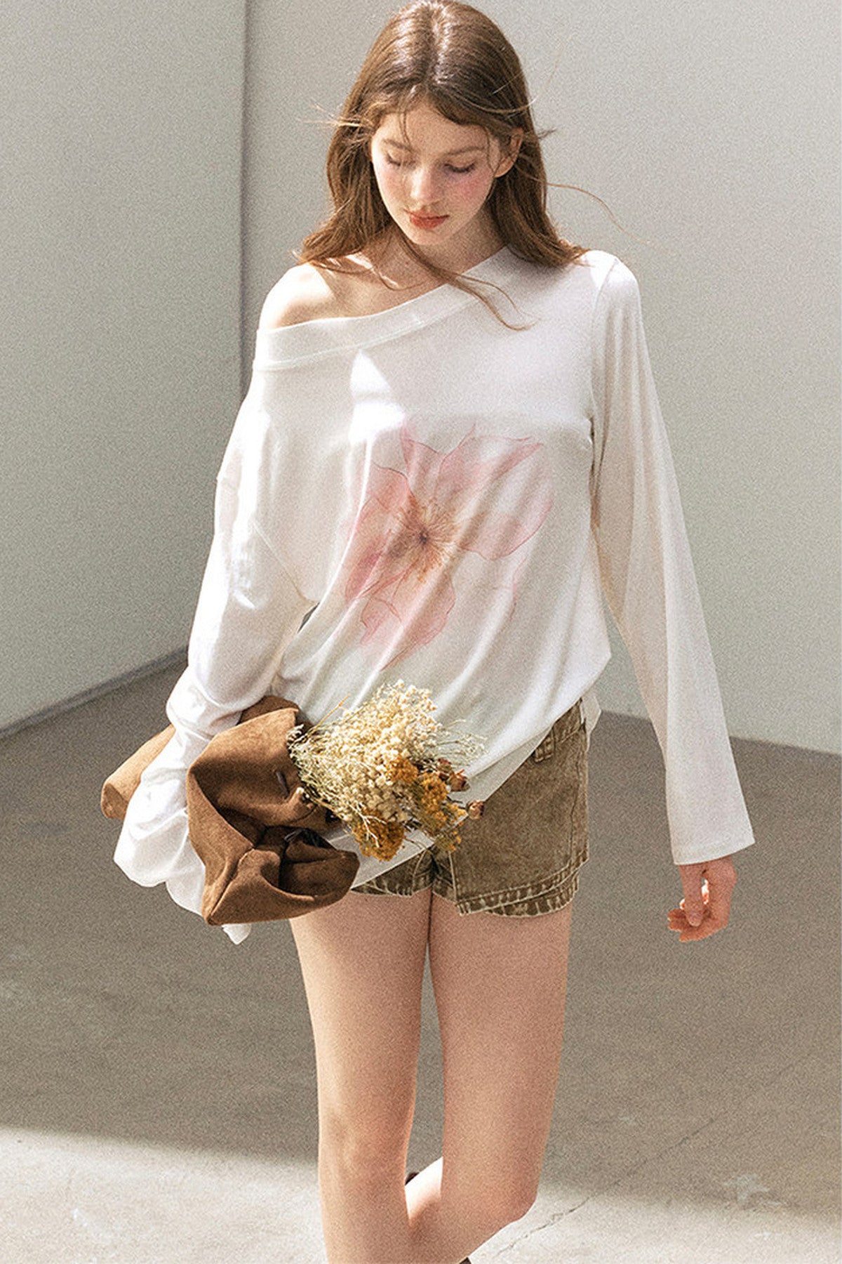 Floral Off-Shoulder Long-Sleeve Top