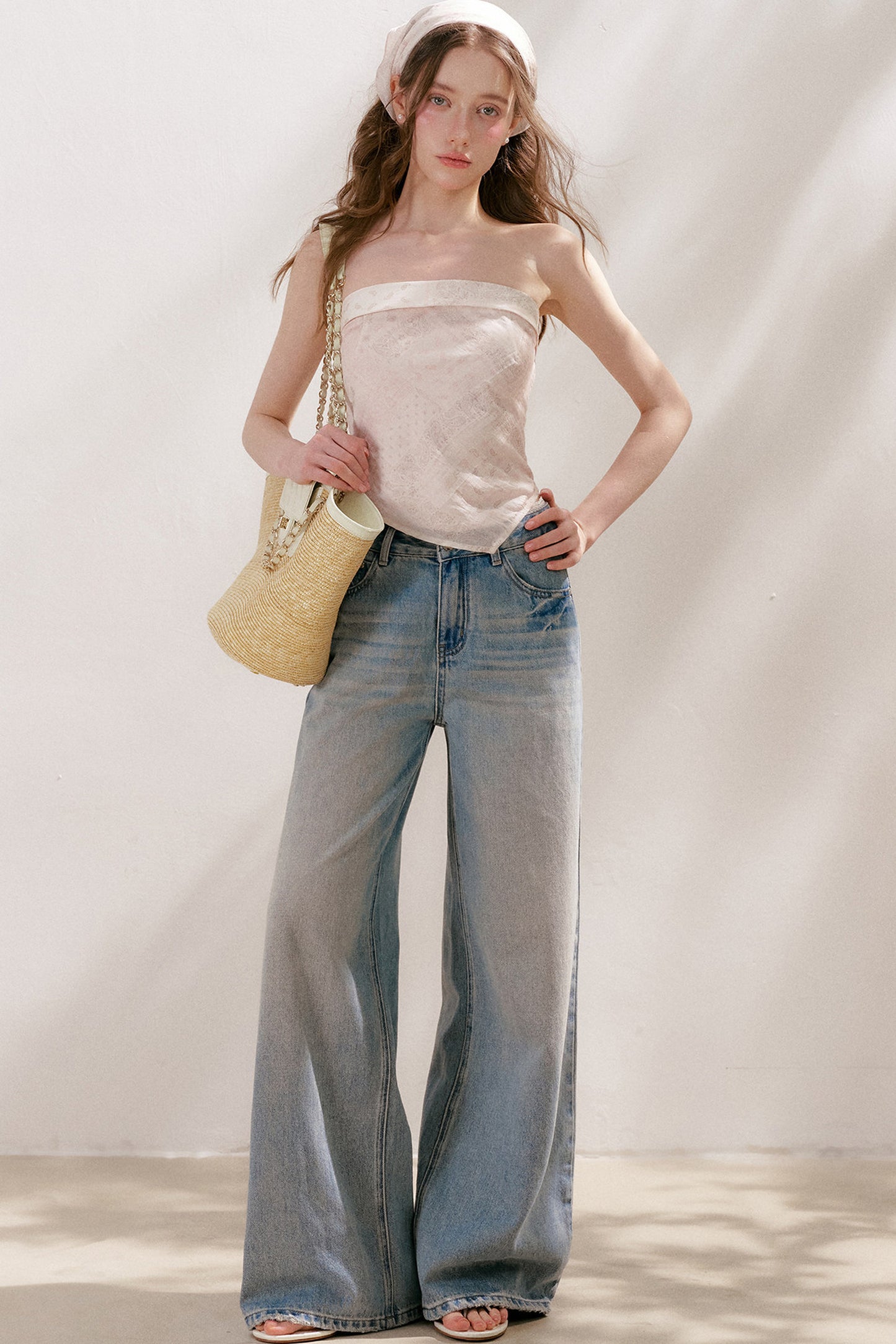 Lace Tie-Up Wide-Leg Jeans
