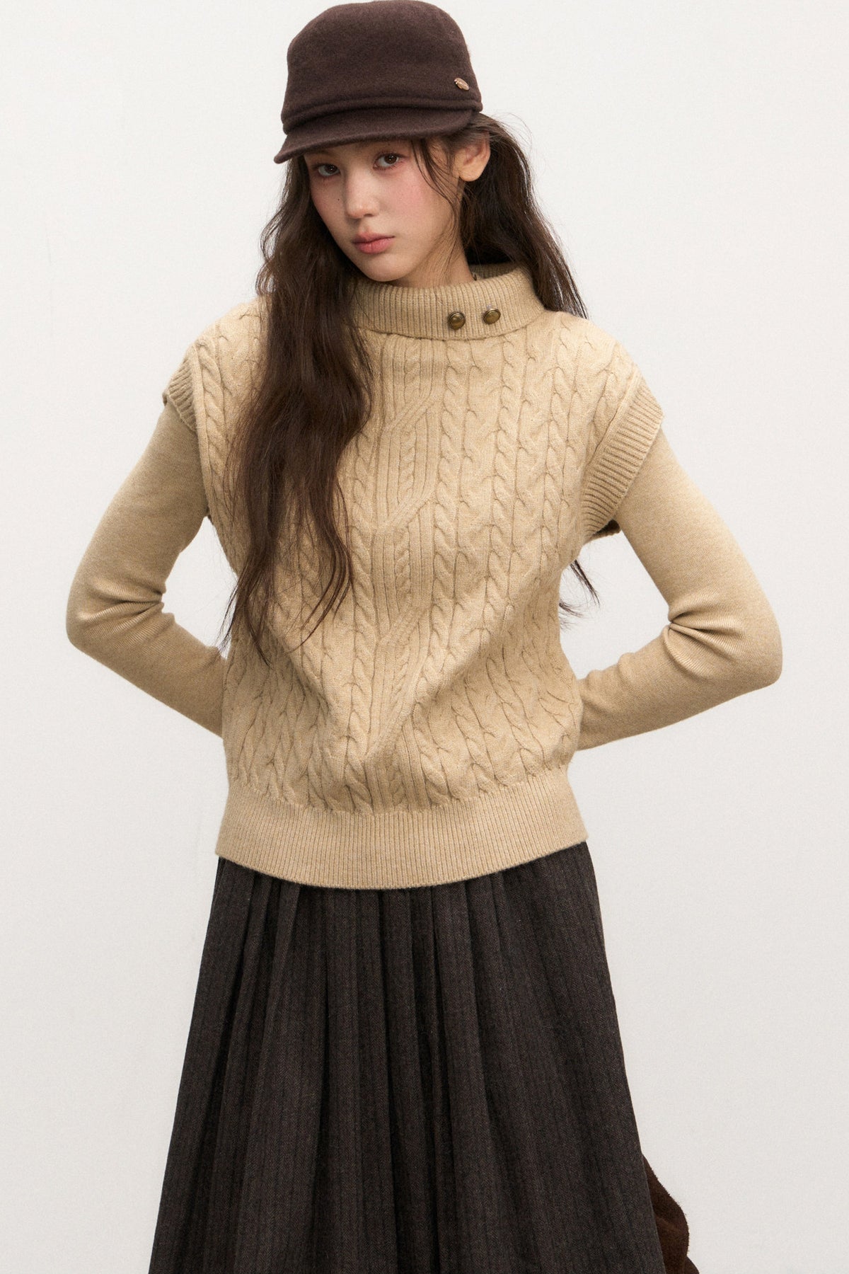 Layered-Look Knit Top and Skirt Set-Up